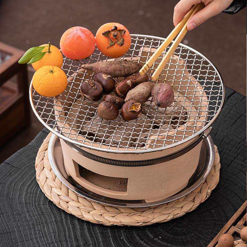围炉煮茶家用室内烤红薯木炭炉子烧烤炉户外火锅碳炉日式陶壶一套