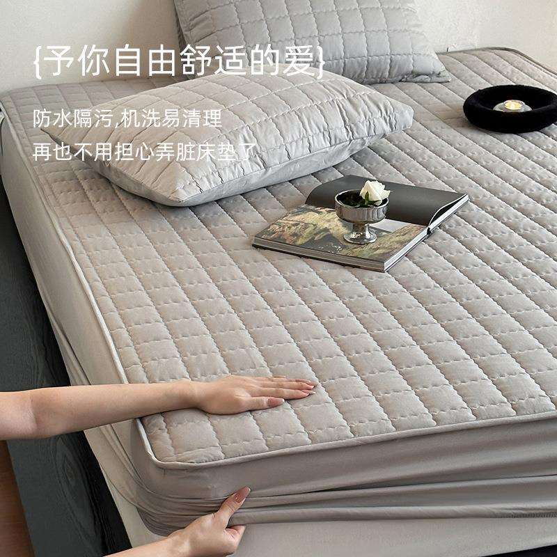 防水隔尿全棉绗缝床笠灰色白色护理可水洗机洗加厚纯棉床罩保护套