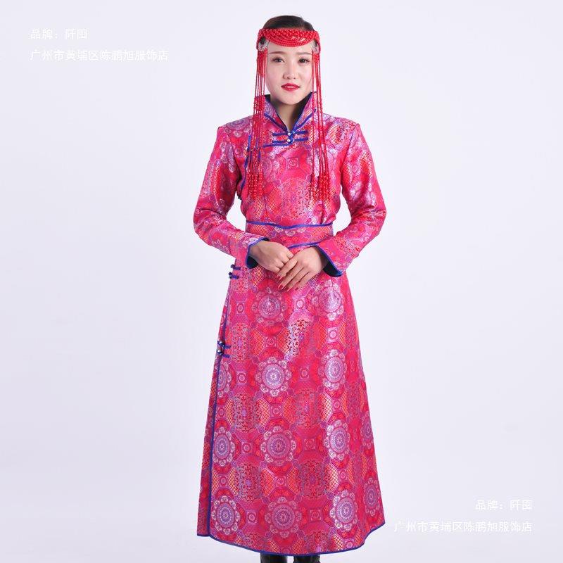 蒙古袍女长款传统蒙古服饰女演出表演服装生活装内蒙古女士
