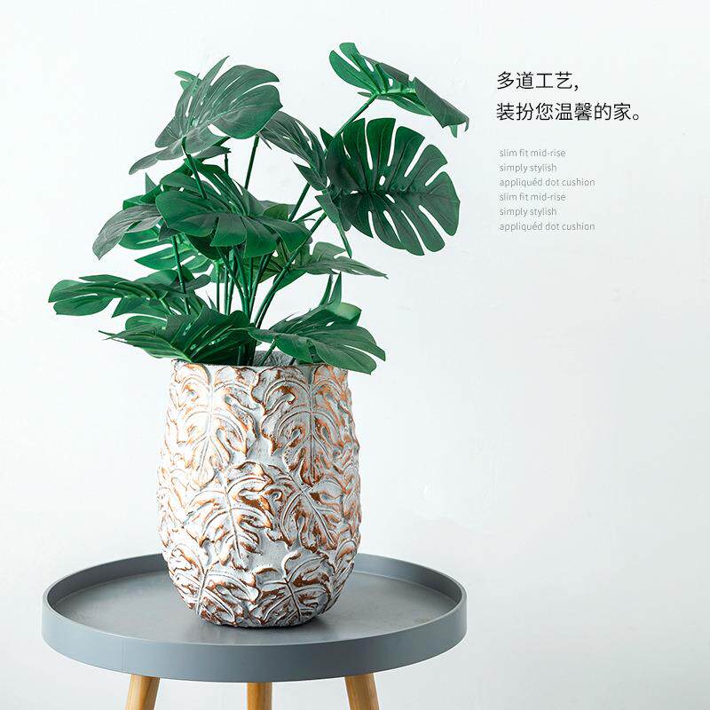 创意北欧浮雕圆形水泥花盆绿植盆栽花器客厅阳台绿萝龟背竹大盆景