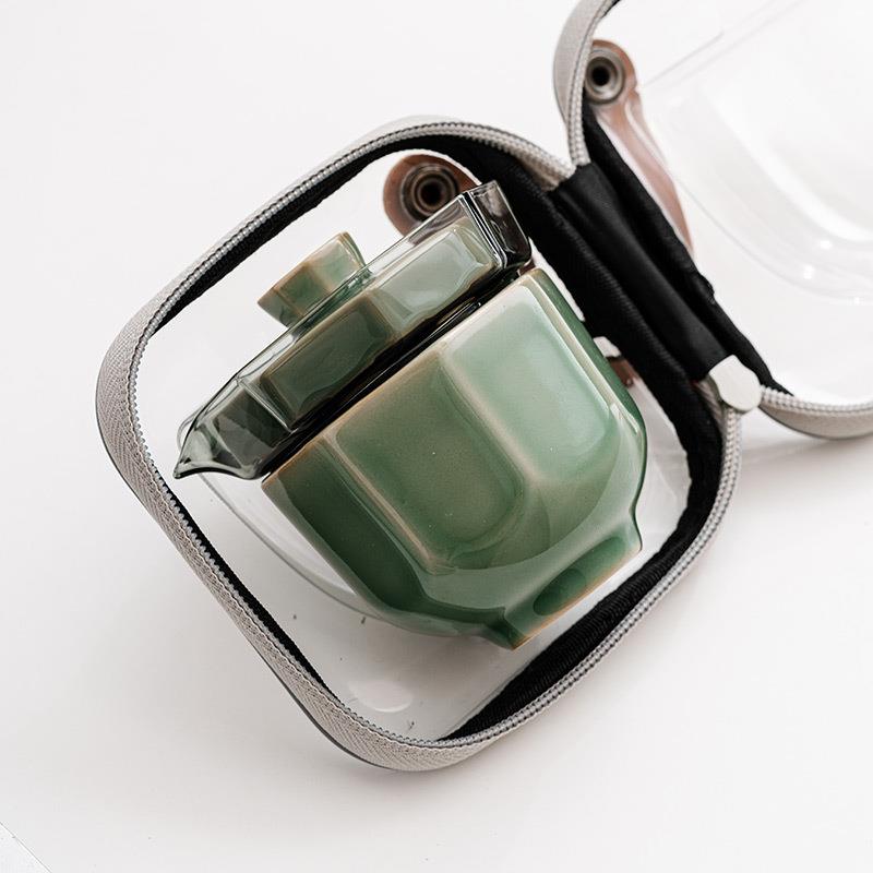 越窑青瓷快客杯旅行茶具套装小型便携式一壶二杯户外泡茶盖碗装备