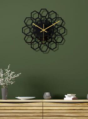 CC316跨境立体黑色六边形亚克力镜面数字挂钟家居装饰简约墙钟3mm