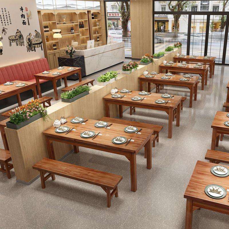 实木餐桌商用餐饮桌椅火锅家具饭店面馆快餐食堂吃饭桌子碳化客厅
