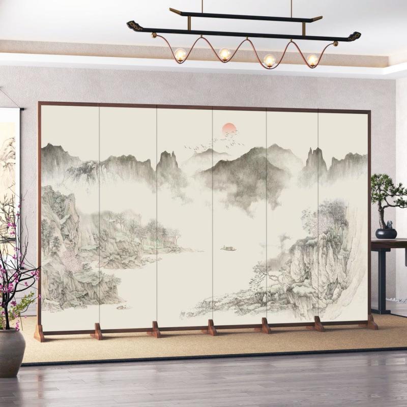 办公室屏风隔断客厅入户玄关酒店饭店餐馆遮挡移动可折叠山水画