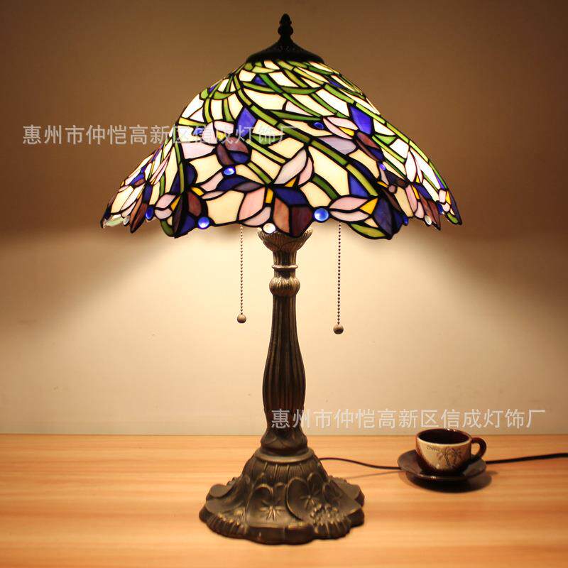 跨境16英寸紫鸢花蒂凡尼欧式台灯婚礼卧室床头复古创意酒吧咖啡厅