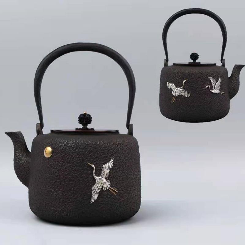 典工堂铁壶原铁无涂层鎏金新三鹤铸铁壶茶壶烧水壶家用茶具铜提梁