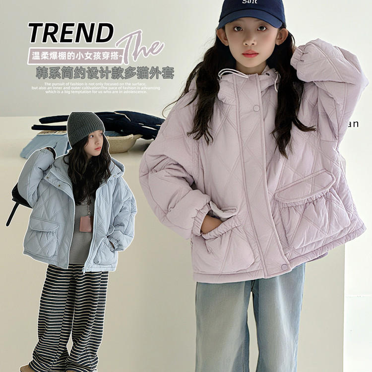 兔毛连帽棉服女童加厚航线棉衣