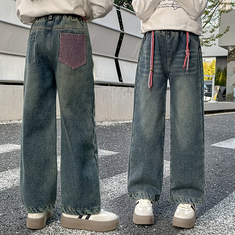 紫色刺绣腰带牛仔裤