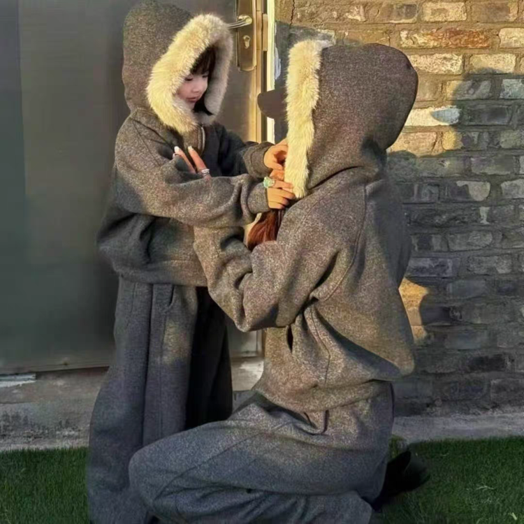 亲子装毛领卫衣两件套冬季新款,童装/婴儿装/亲子装,套装,淘宝优惠券,粉丝福利购,淘宝优惠卷