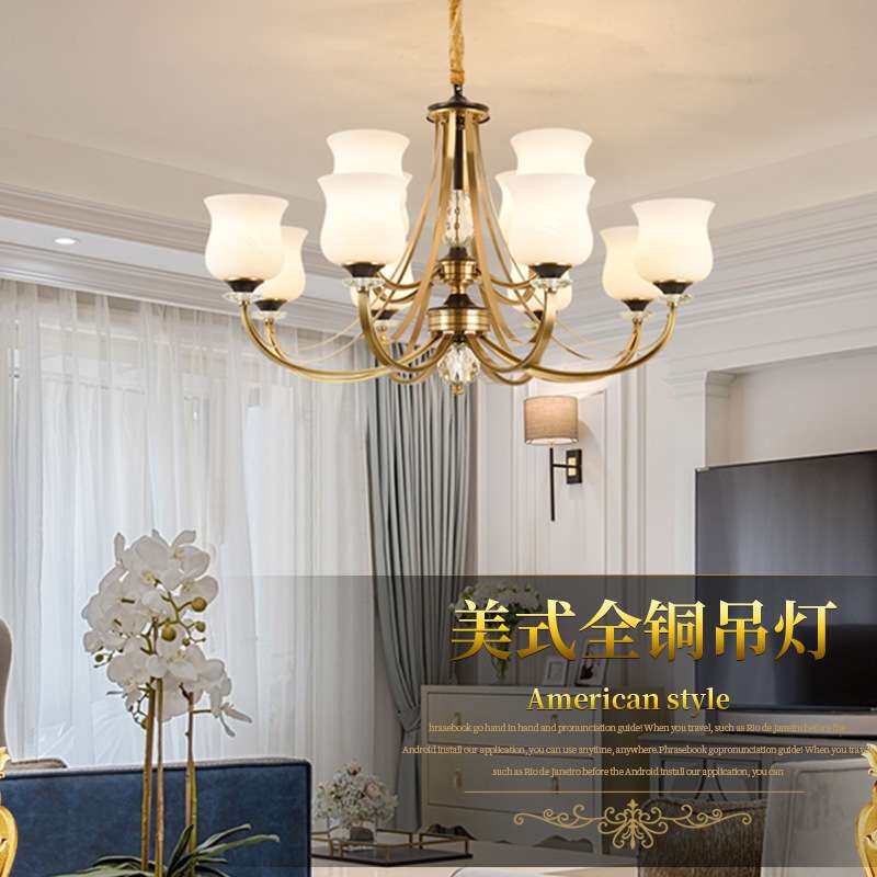 新款美式全铜复式楼多层吊灯别墅大厅欧式餐厅过道大型水晶灯具
