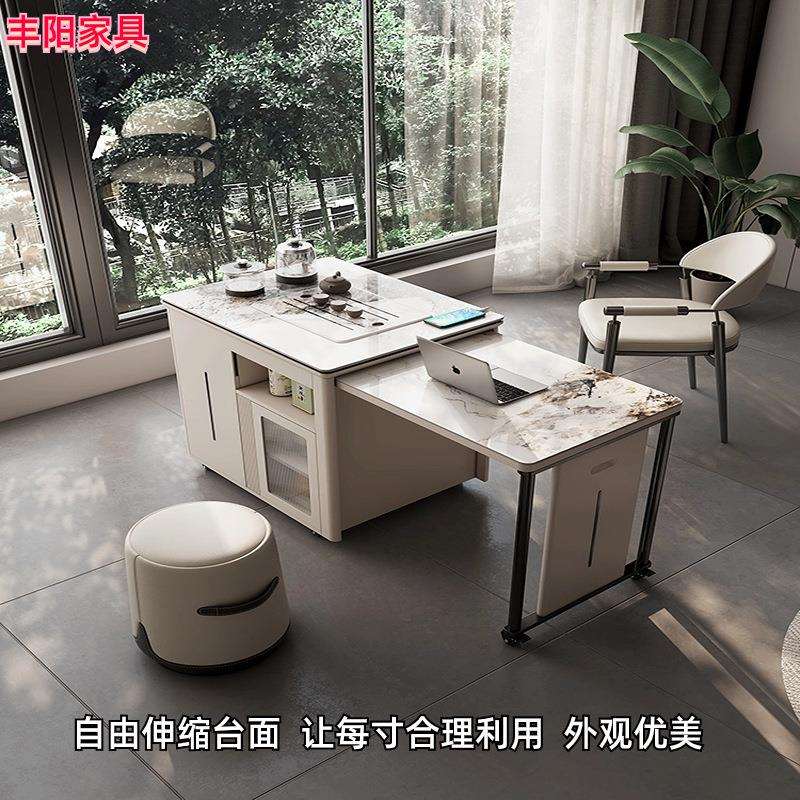 茶台移动家用阳台小茶桌椅组合岩板可以伸缩折叠书桌一体阳台专用
