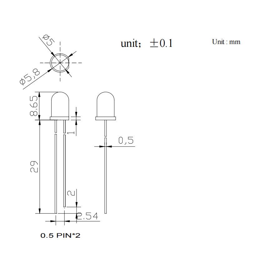 发光二极管led5mm白发蓝长脚 F5圆头大光斑蓝光高亮直插式LED灯珠