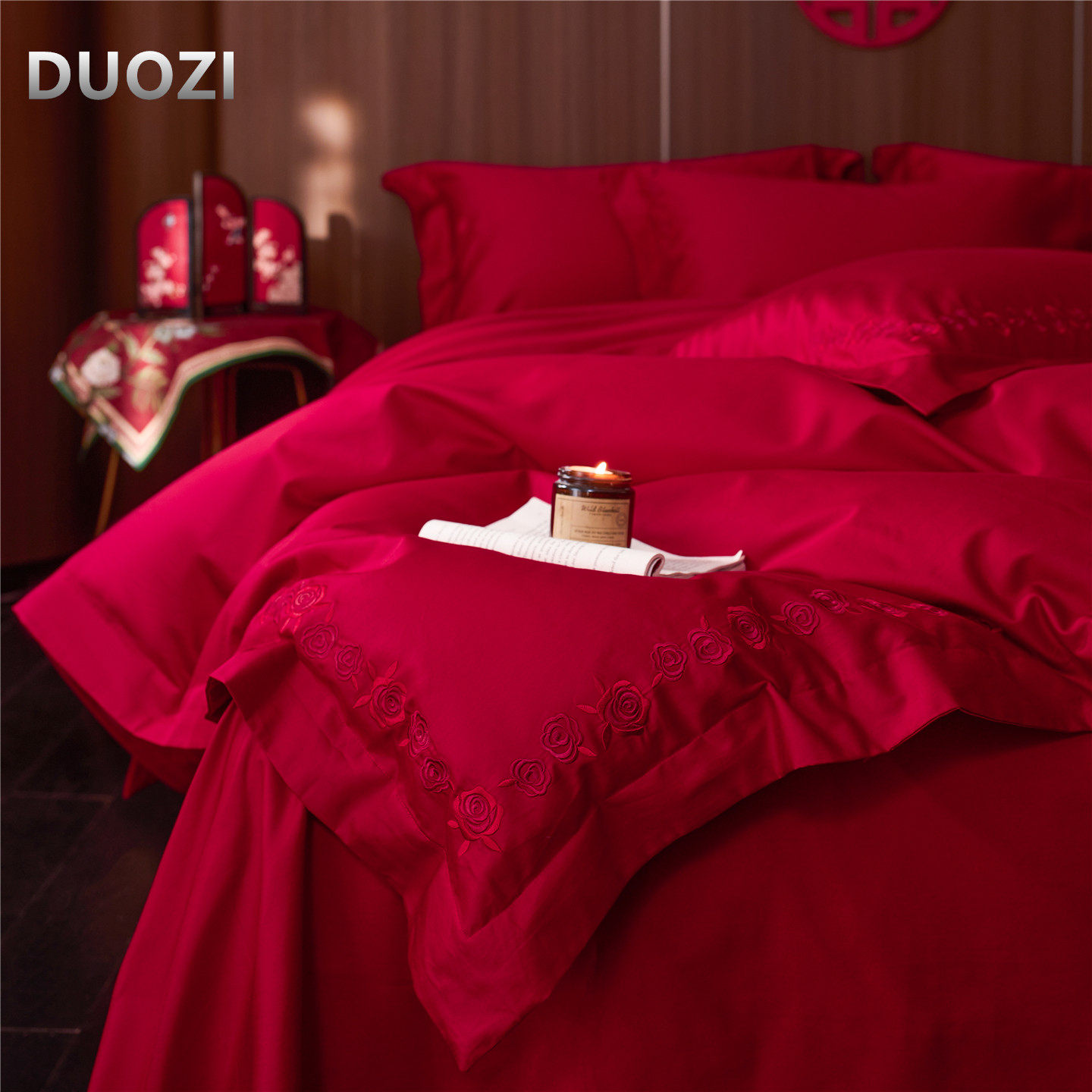 精致玫瑰刺绣婚庆四件套140S长绒棉被套全棉结婚床品陪嫁送礼简约,床上用品,婚庆床品套件,淘宝优惠券,粉丝福利购,淘宝优惠卷