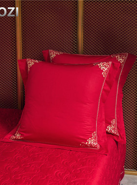 大红纯棉靠垫套 婚庆刺绣大抱枕60*60CM一对装结婚床品送礼陪嫁