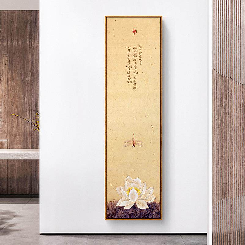 新中式禅意玄关装饰画中国风荷花挂画莲花壁画茶室墙画钢化晶瓷