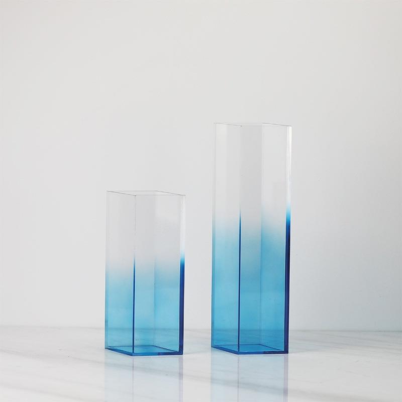 简约欧式浅色亚克力蓝色渐变花器花瓶摆件样板房软装饰品摆设