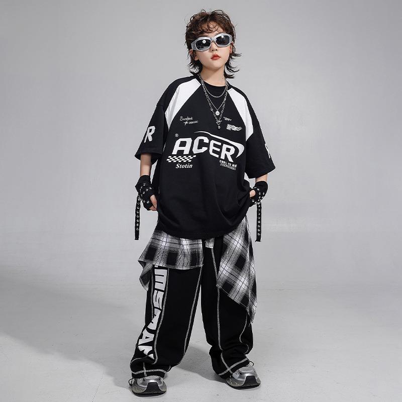 六一儿童街舞演出服少儿嘻哈套装男童hiphop夏季美式机车风表演服