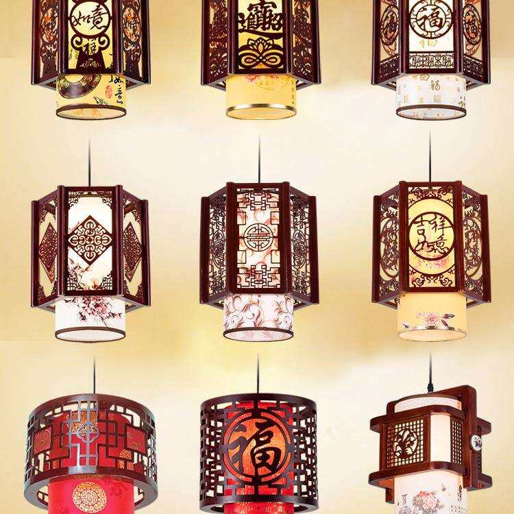 中式小吊灯仿古中国风阳台实木餐厅茶室客厅走廊过道火锅禅意灯笼