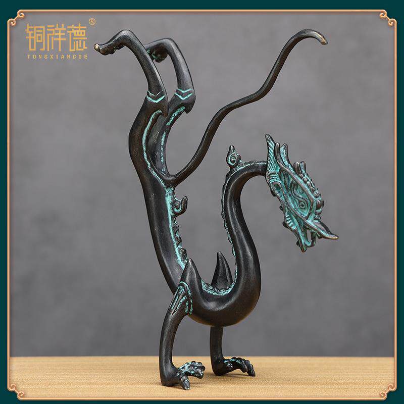 古青铜器唐代鎏金铜龙摆件纯铜立龙走龙古工艺品客厅装饰品
