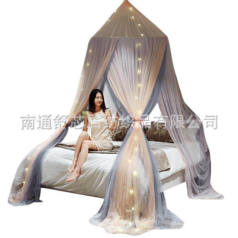 少女心网红双层纱圆顶公主风欧式床幔纱幔床头装饰壁挂纱吊顶蚊帐