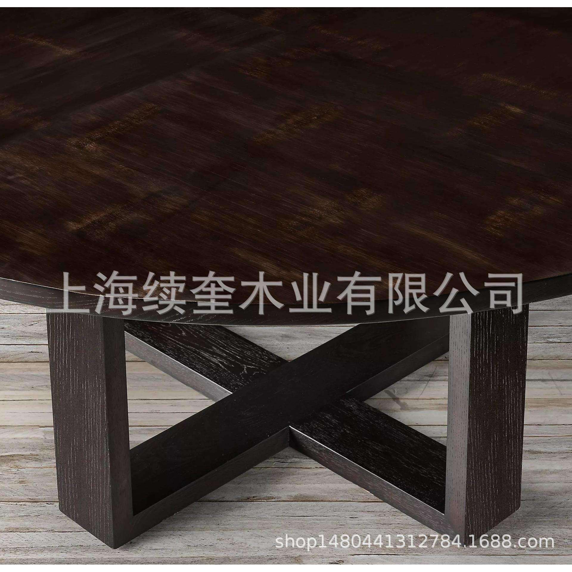 RH美式实木圆形桌餐桌椅家具设计师外贸出口跨境电商亚马逊供应商