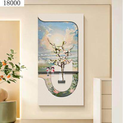 奶油风水培绿植客厅装饰画真瓶子放水养花玄关挂画立体砂岩画发光