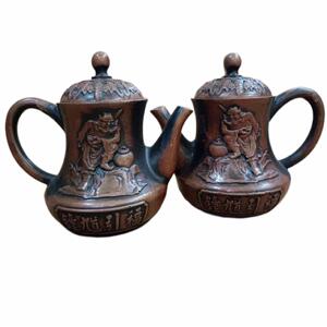 厂家直销古玩收藏钟馗引福铜壶摆件仿古铜器酒壶茶壶手工做旧古董