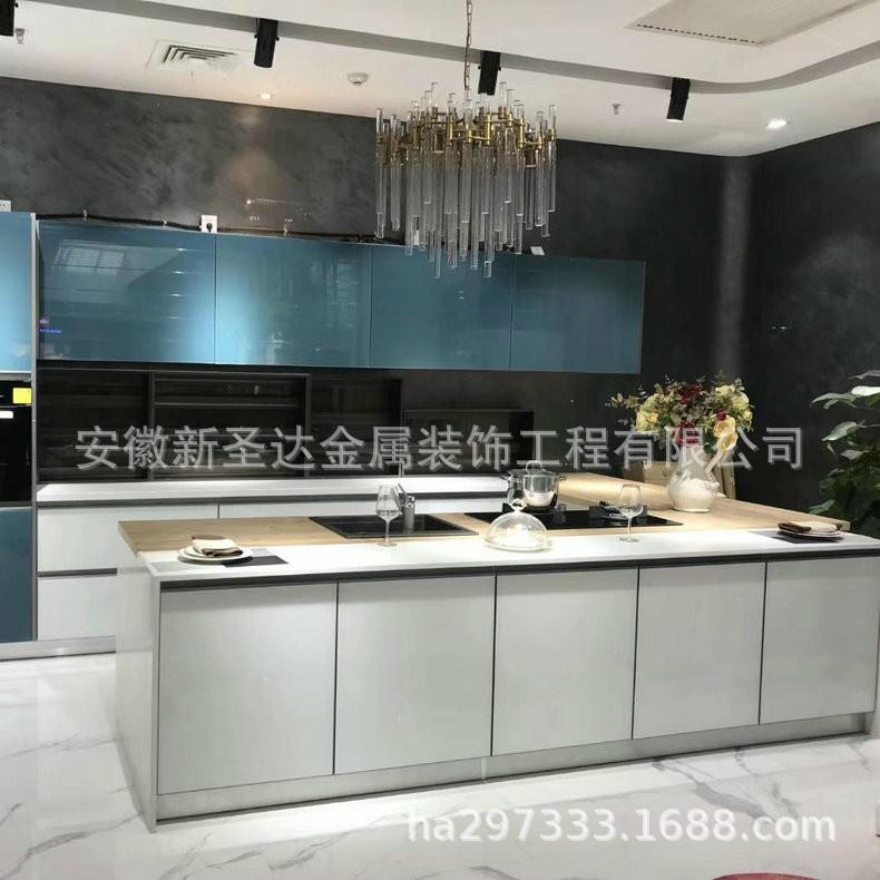 轻奢简易304不锈钢整体橱柜水槽灶台价格仿木纹厨房壁橱厂家供应