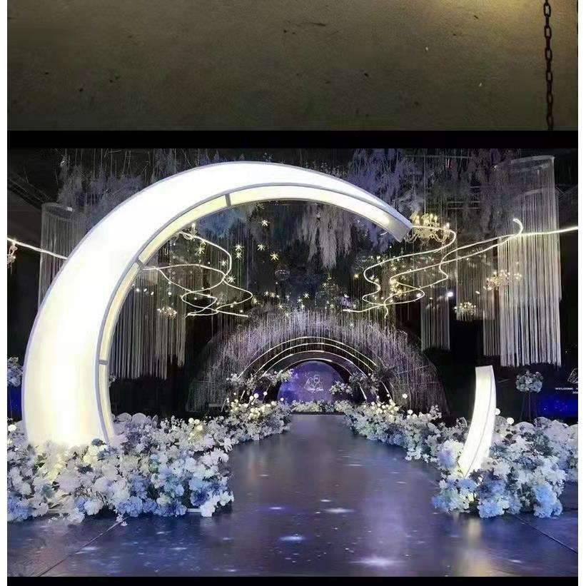 铁艺月亮灯箱 婚庆道具两件套发光月亮摆件T台舞台婚礼背景装饰