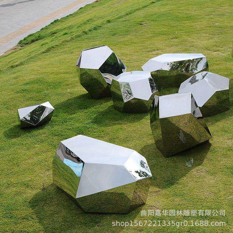 现代户外不锈钢创意鹅卵石头 落地摆件室外园林雕塑工艺品