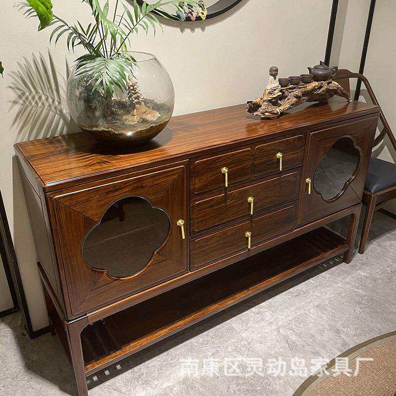 新中式乌金木餐边柜实木玄关柜现代简约储物柜茶水柜餐厅隔断边柜