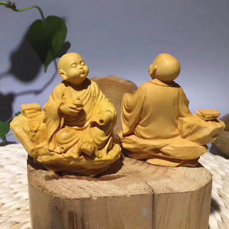 黄杨木禅意小沙弥茶童家居摆饰摆件手把件车摆茶宠工艺装饰品