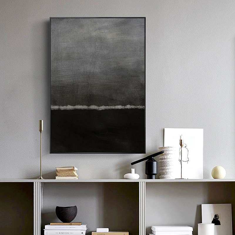 北欧装饰画黑白蓝色简约玄关当代工业风壁画客厅墙面现代抽象大幅