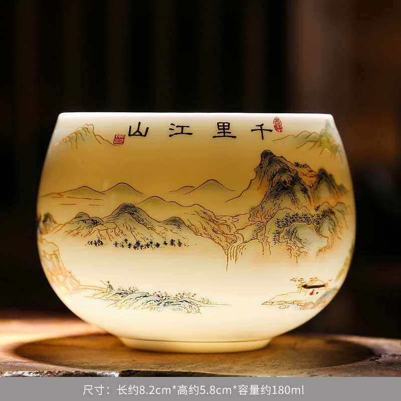 羊脂玉瓷茶杯个人主人杯大容量泡茶盏杯家用办公德化白瓷品茗杯