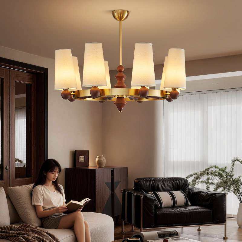 中古风美学空间系列进口白蜡木客厅吊灯客厅餐厅卧室灯具布艺灯罩