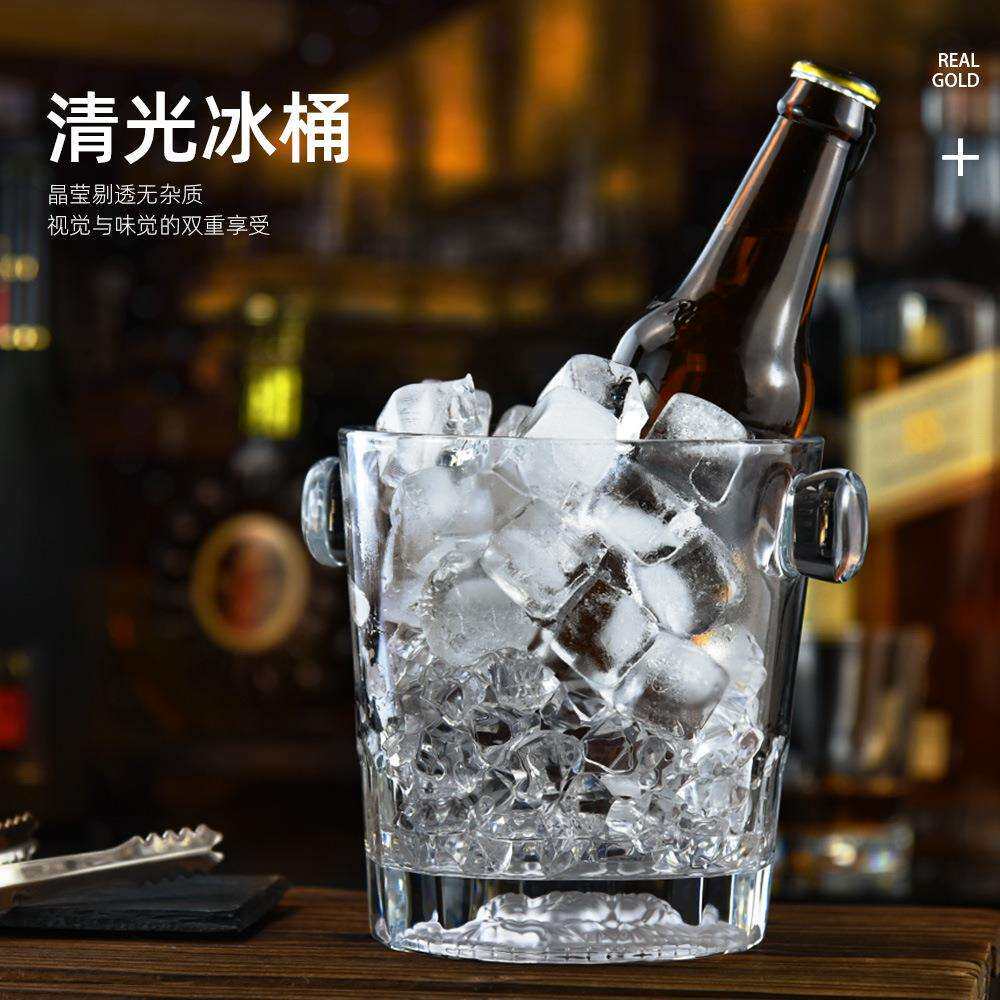 加厚美杜莎玻璃冰桶保温红酒啤酒冰桶KTV酒吧描金冰块桶香槟桶冰