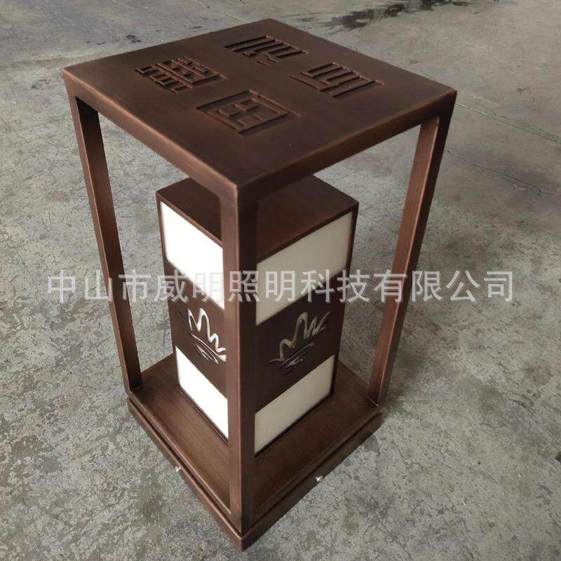 不锈钢镀铜拉丝草坪灯柱头灯庭院灯中式风格草坪灯柱头灯宫灯