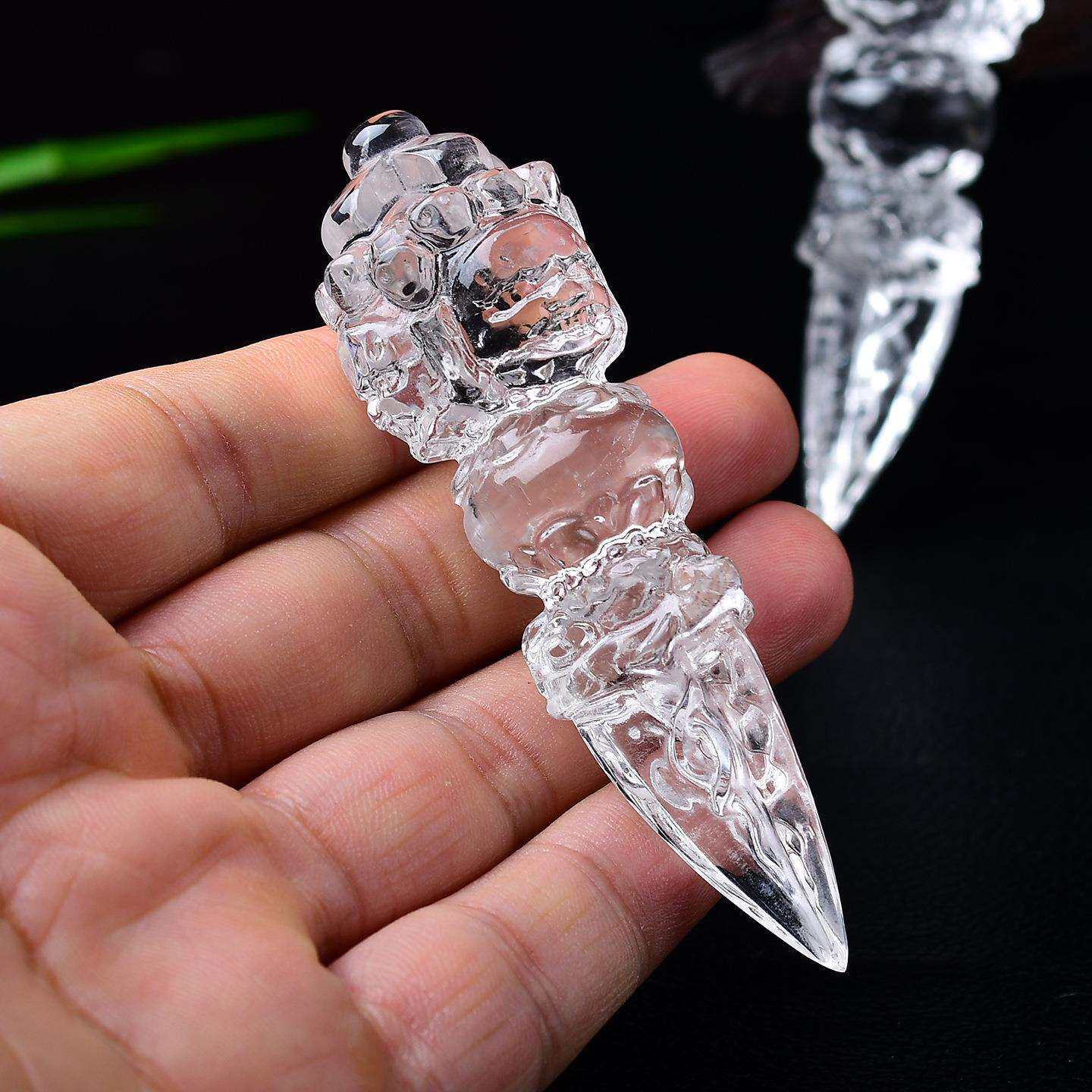 天然白水晶金刚杵摆件能量净化手工雕刻把件供奉普巴金刚橛降魔杵