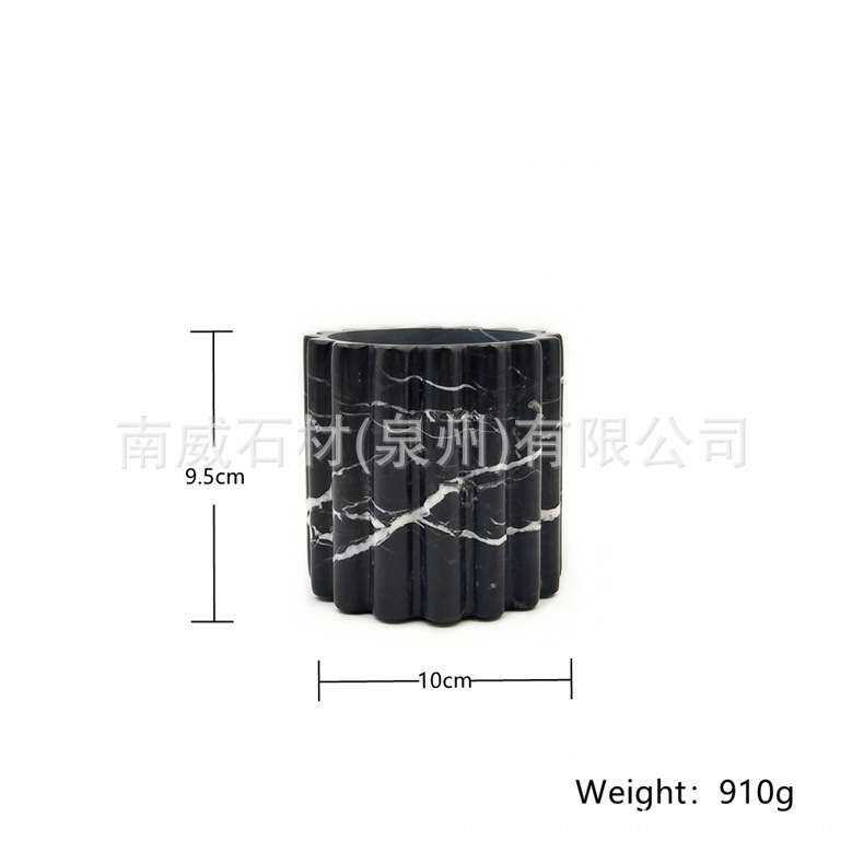 创意天然大理石笔筒桌面美妆眉笔粉刷子收纳筒糖果罐蜡烛杯棉签罐