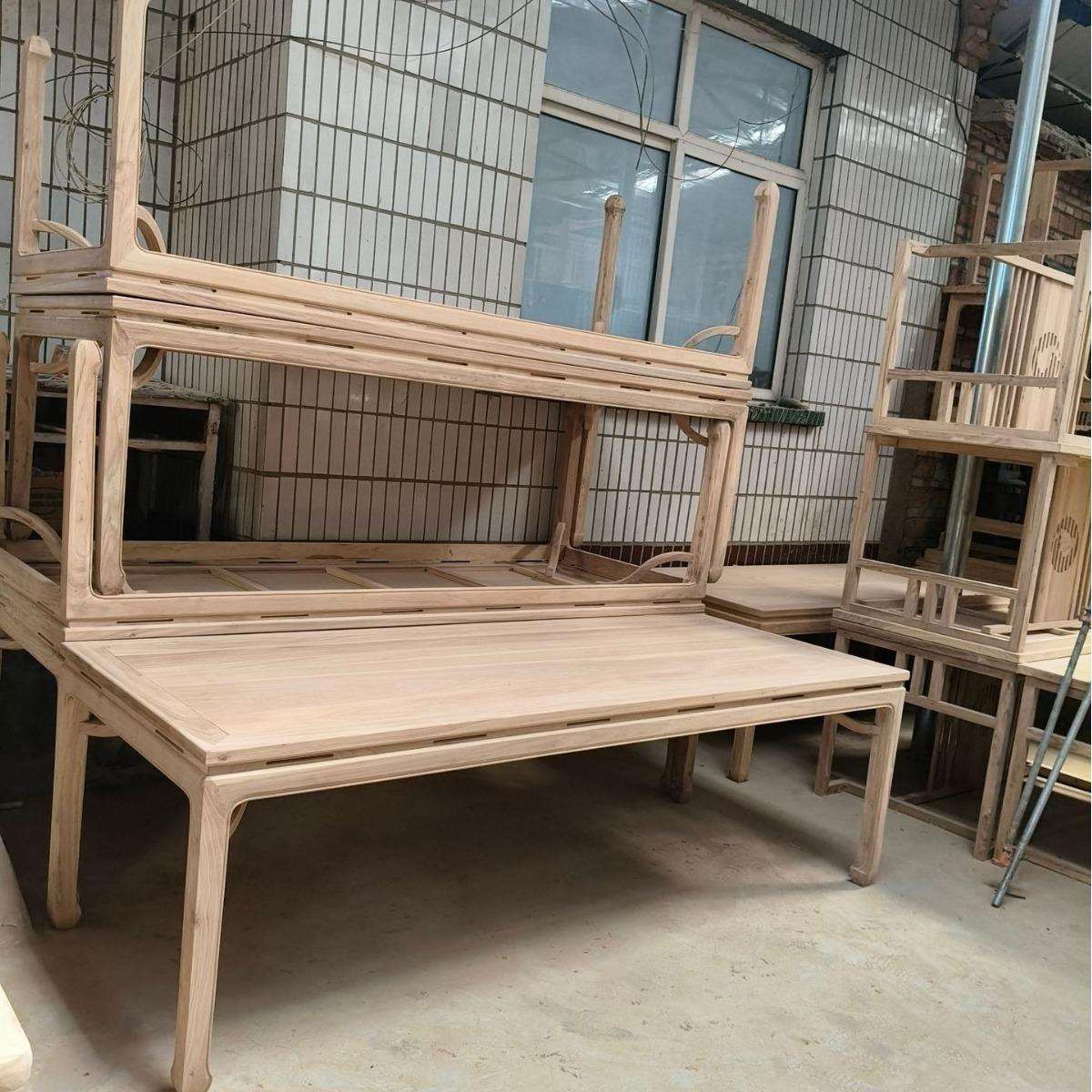 实木中式茶桌餐桌画案茶台白茬白胚老榆木家具方形长条桌工厂