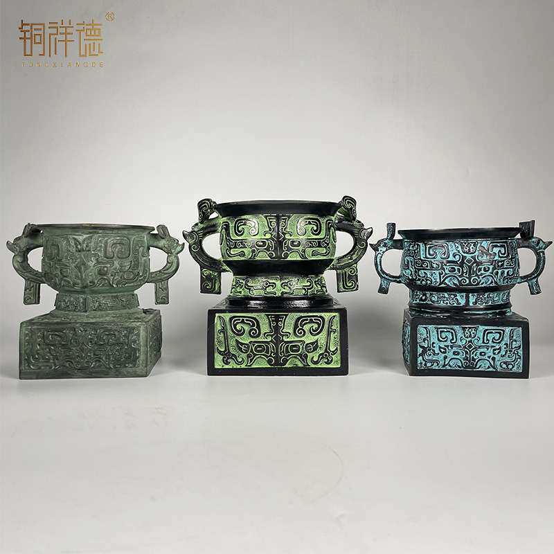 古青铜器纯铜工艺品西周利簋方座簋盆装饰品收藏工艺品家居摆件
