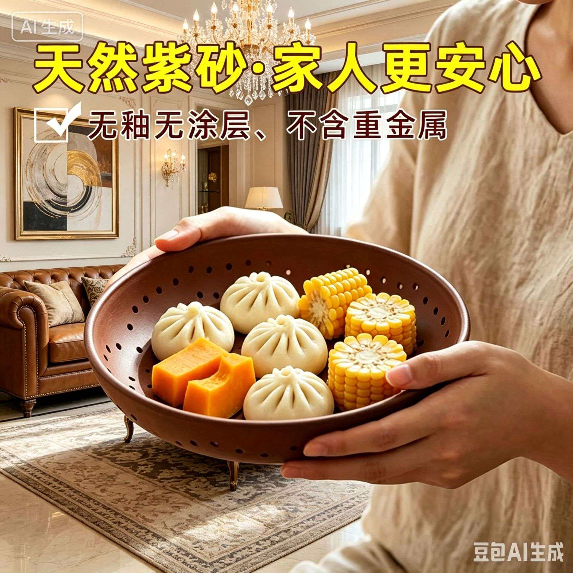 宜兴紫砂蒸格盘子蒸笼盘家用多功能隔水蒸架陶瓷蒸碗无涂层蒸篦子