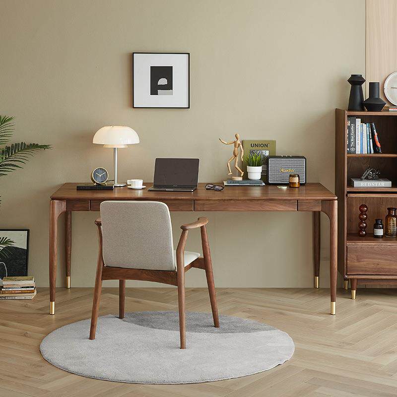 北欧黑胡桃木书桌办公桌全实木现代简约轻奢家用学习桌卧室电脑桌