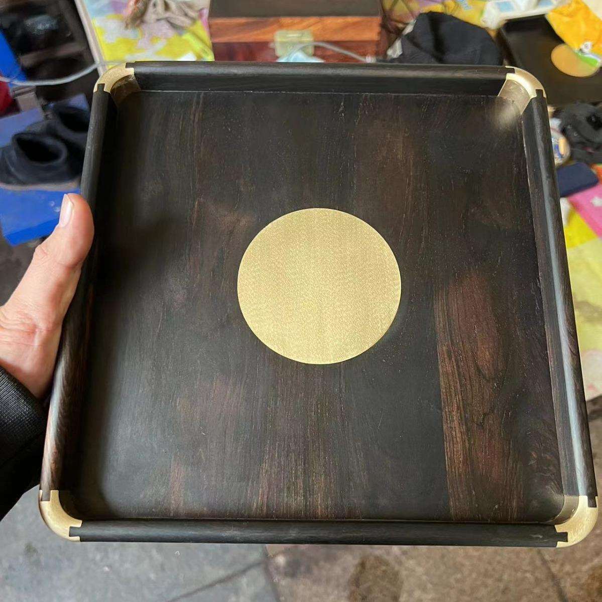 紫檀木实木托盘 家用铜角茶盘长方形托盘收纳文盘茶具 厂家直销