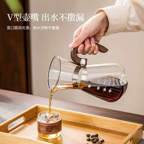 创意木柄高硼硅玻璃咖啡壶加厚滴漏式咖啡壶过滤杯咖啡套装可家用