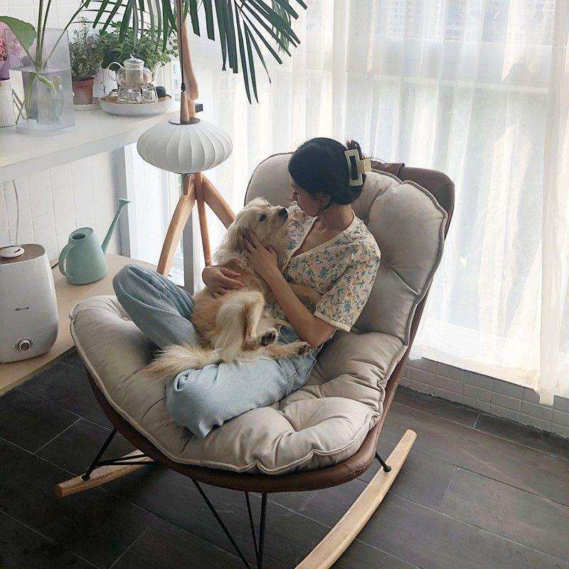 休闲家用摇椅懒人躺椅轻奢客厅科技布沙发椅单人网红摇摇椅子成人