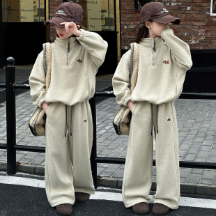 女童套装秋冬装加绒加厚2026新款中大童女孩休闲运动服卫衣两件套