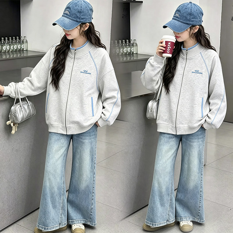 女童卫衣外套春秋季2026新款美式哈苏线运动棒球服初中生秋装上衣