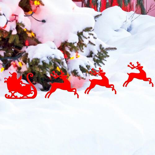 YKLU132圣诞节圣诞老人雪橇亚克力户外庭院地插花园Yard Art装饰