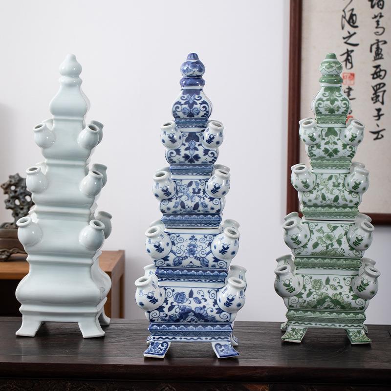 景德镇陶瓷宝塔高46厘米青花瓷陶瓷花瓶落地陶瓷摆件别墅陶瓷花瓶